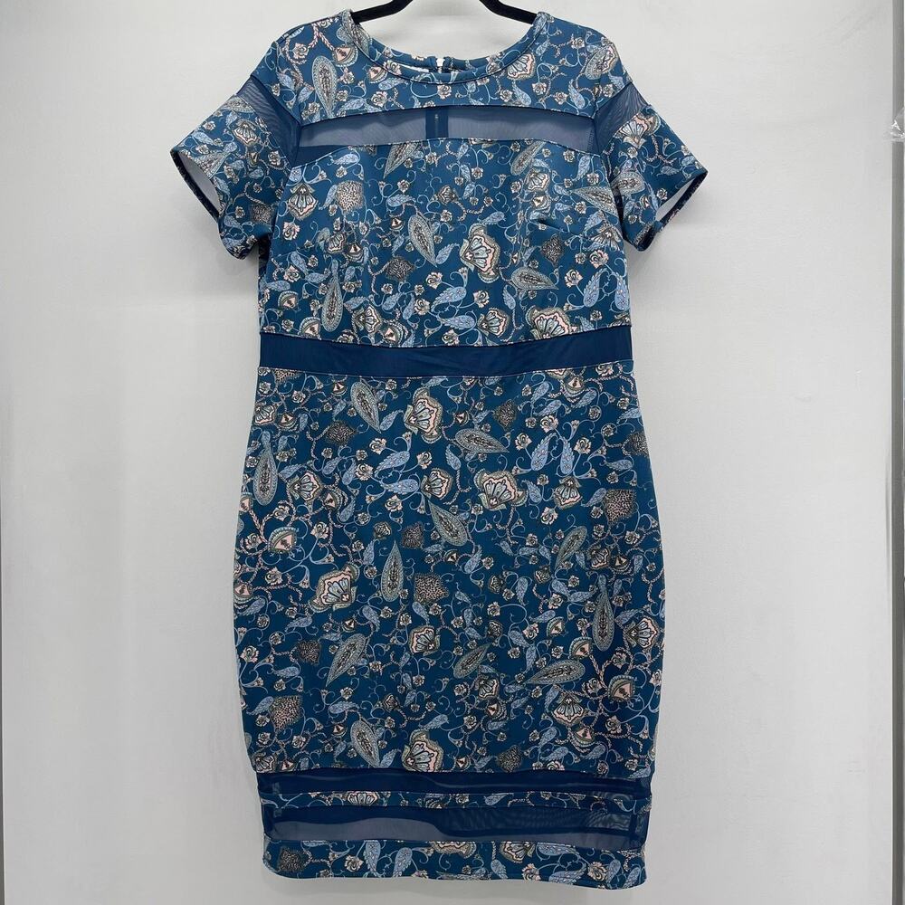 Boutique JC Penny Sheath Dress Womens 0X Blue Paisley Knee‎ Length Short Sleeve